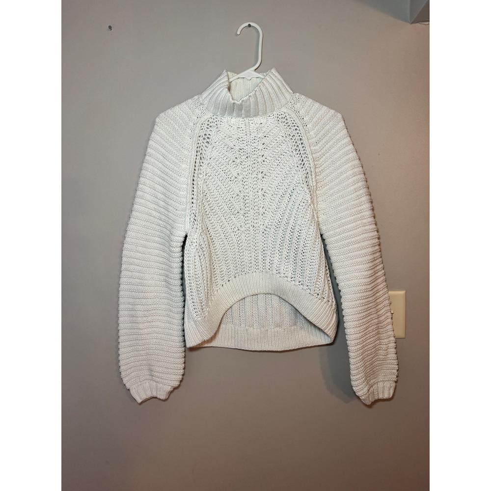 Free People Sweetheart White Cotton Chunky Knit Mock Neck Sweater Small